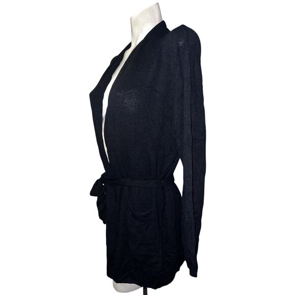 New SIGRID OLSEN Sweater Size L Black Belted Rayon Nylon Knit Cardigan NWT $118 - Picture 4 of 10